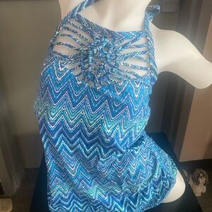 Island Escape Plus Size Tankini Top Swimsuit Separates U/W Crochet 16W New